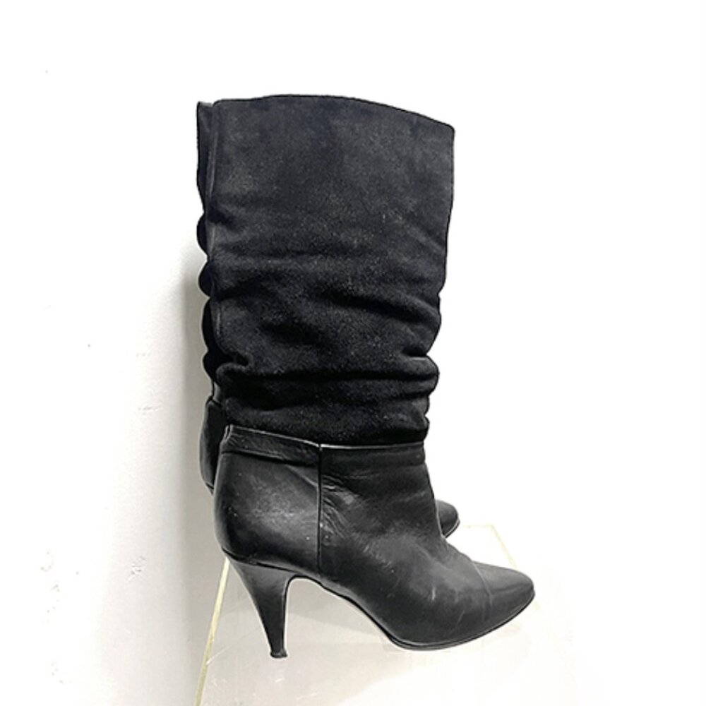 vintage | 80s 90s slouchy mid calf pointy toe suede stiletto heel boots | sz 8
